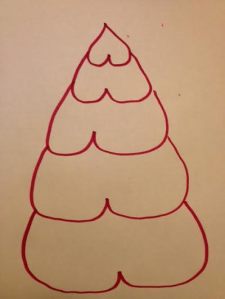 This one, which was supposed to be a tree of hearts, got a lot of laughs from the kiddos as they said it looked like, "A bunch of booties," and "lots of poop."